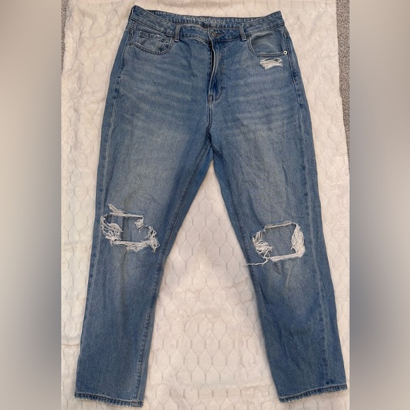 American Eagle Outfitters Denim - American Eagle Outfitters Light Blue Distressed Mom Jeans Sz 14R